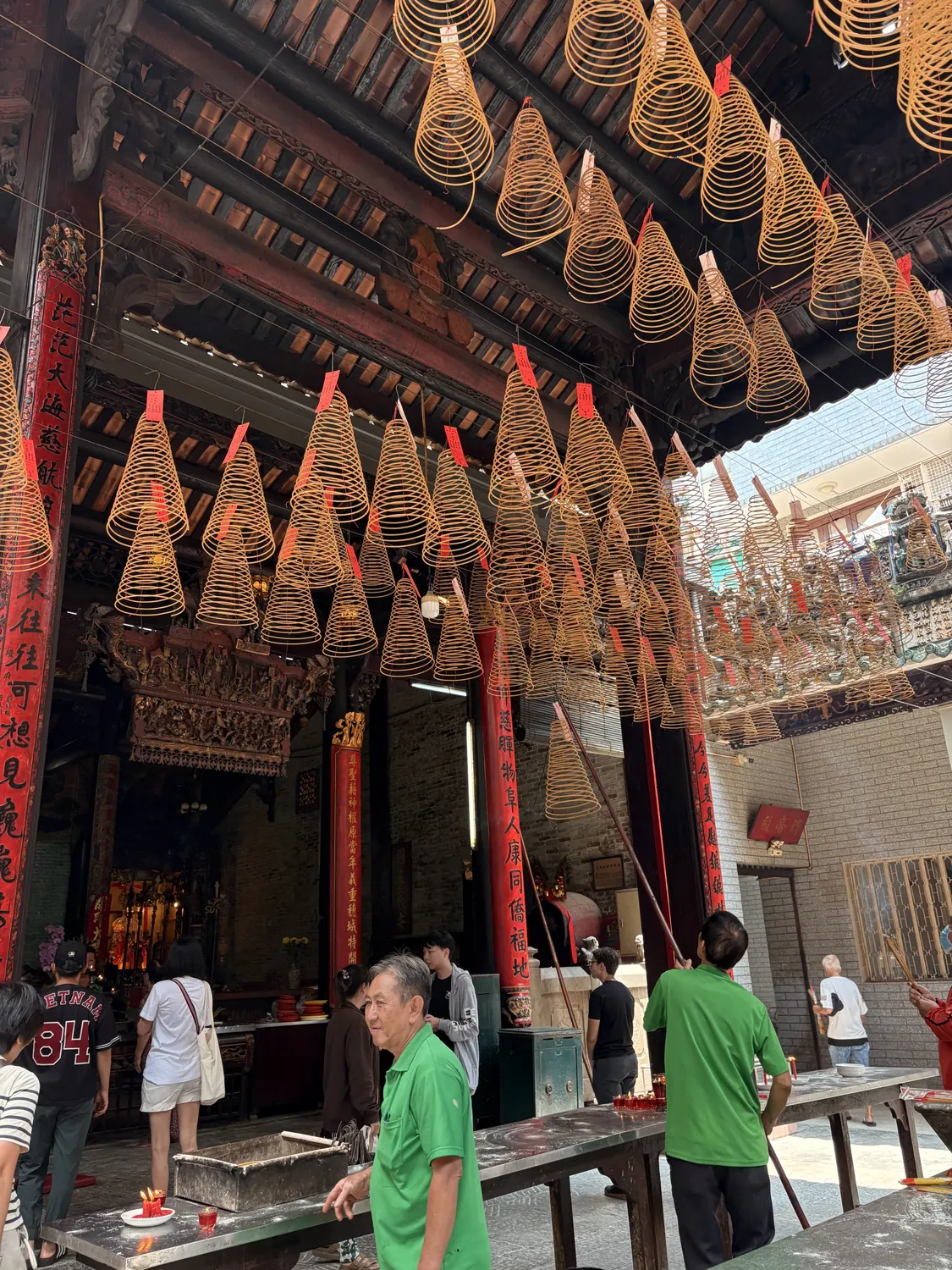 Spiral incense coils hanging inside a Chợ Lớn temple