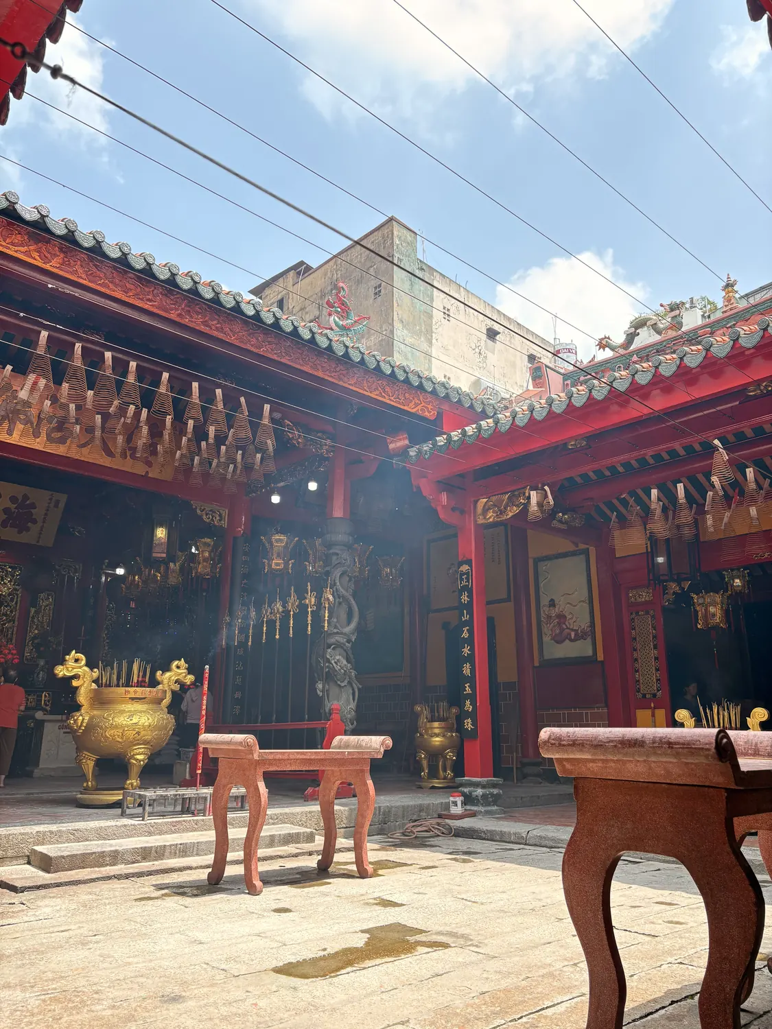 Interior architecture of a temple in Chợ Lớn